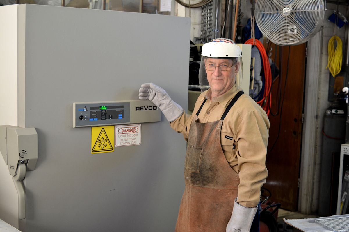 Shallow/Deep Cryogenic freezer in heat treating area of professional knifemaking studio