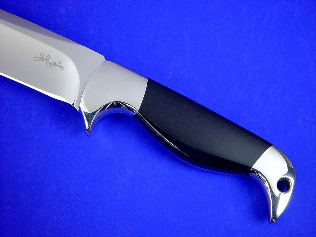 "Last Chance" in 440C high chromium stainless steel blade, 304 stainless steel bolsters, Australian Black Jade gemstone handle, locking kydex, aluminum, stainless steel sheath