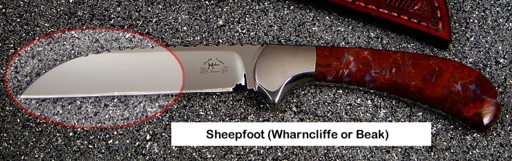 Knife Anatomy, parts, names; Sheepfoot, Wharncliffe, or Beak shaped knife blade