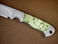 Bead blasted 304 stainless steel bolsters with CPMS30V stainless steel blade, Frogskin Jasper gemstone handle