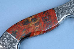 "Pallene" custom handmade knife sculpture, reverse side gemstone magnification shows beautiful brecciated jasper gemstone from Africa