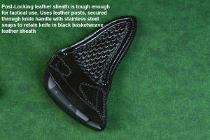 Post-locking black basketweave leather sheath for Guardian Push-punch dagger